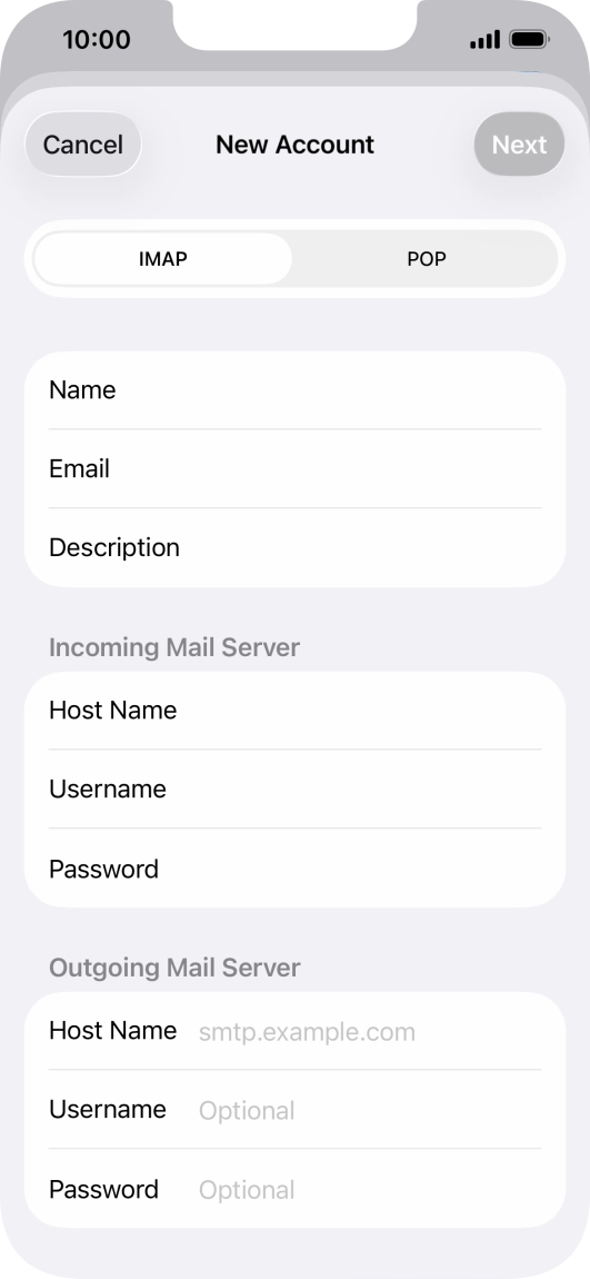 Press Host Name and key in the name of your email provider's outgoing server.