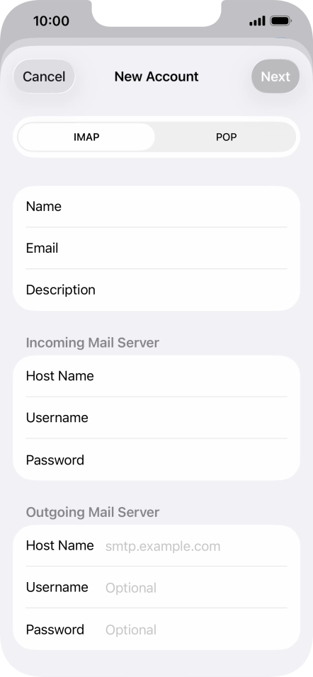 Press Host Name and key in the name of your email provider's outgoing server.