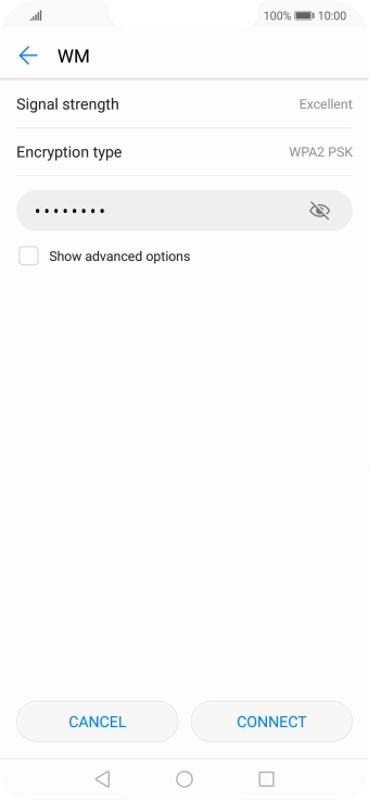 Key in the password for the Wi-Fi network and press CONNECT.