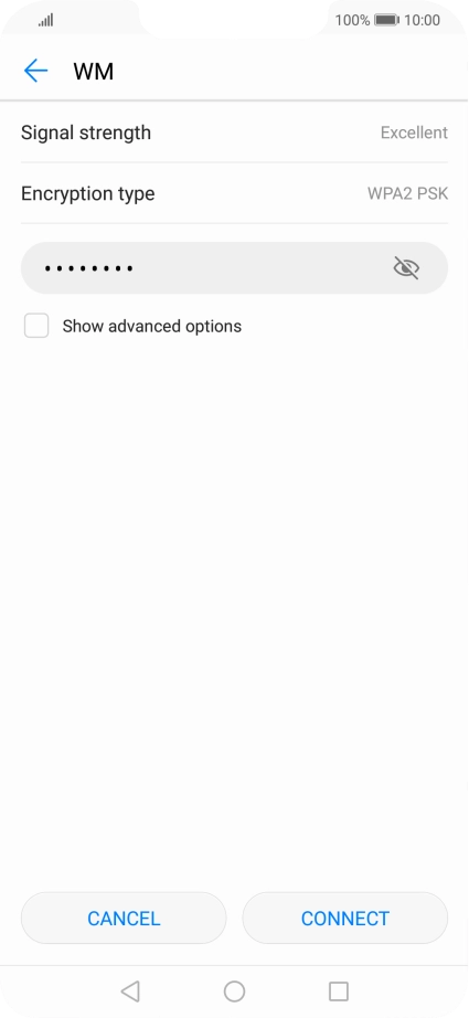 Key in the password for the Wi-Fi network and press CONNECT.