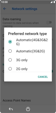 Press the required network mode.