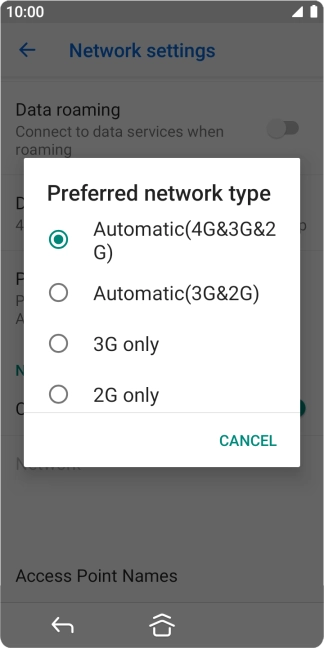 Press the required network mode.