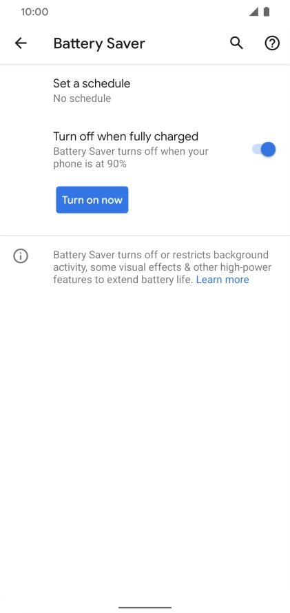 Press Turn on now to turn on the function.