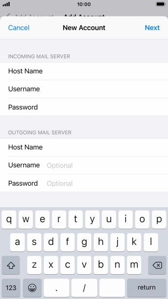 Press Username and key in the username for your email account.