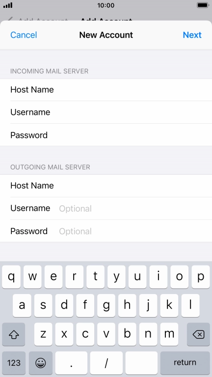 Press Username and key in the username for your email account.