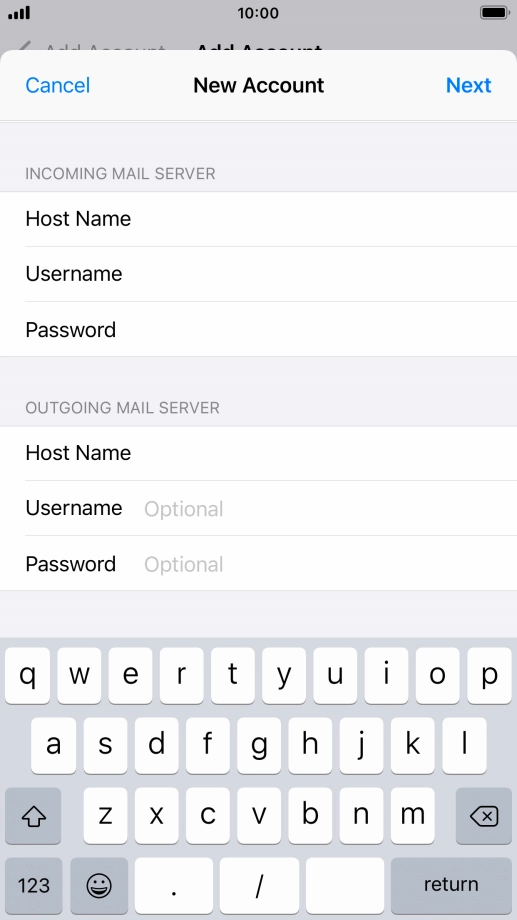 Press Username and key in the username for your email account.