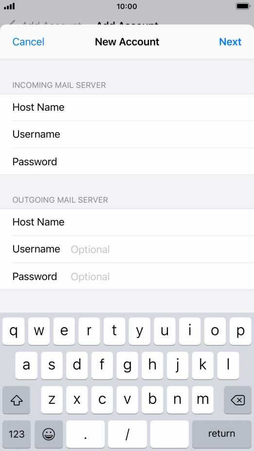 Press Username and key in the username for your email account.