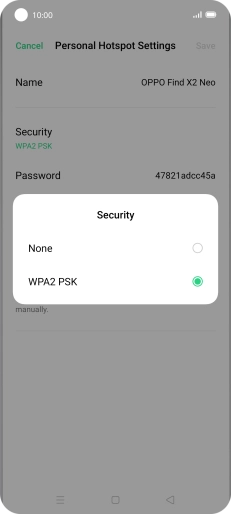 Press WPA2 PSK to password protect your Wi-Fi hotspot.