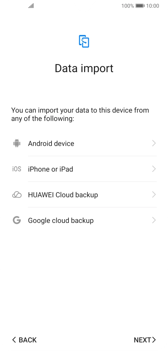 You can transfer the contents of another phone to your phone when it's activated for the first time and after a factory reset. When this screen is displayed, your phone is ready to transfer contents from another phone.