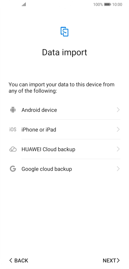You can transfer the contents of another phone to your phone when it's activated for the first time and after a factory reset. When this screen is displayed, your phone is ready to transfer contents from another phone.