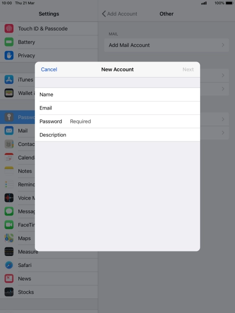 Press Password and key in the password for your email account.