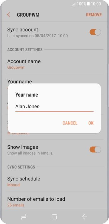 Key in the required sender name and press OK.