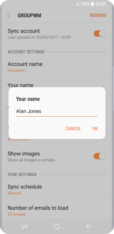 Key in the required sender name and press OK.