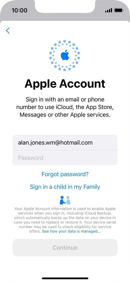 Press Password and key in the password for your Apple ID.