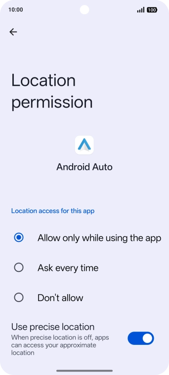 Press the required setting.