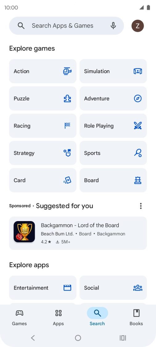 Press the search field.