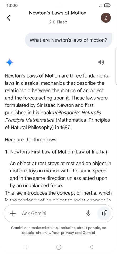 Transcription of the conversation with Gemini Live is now displayed.