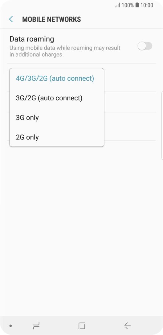Press the required network mode.