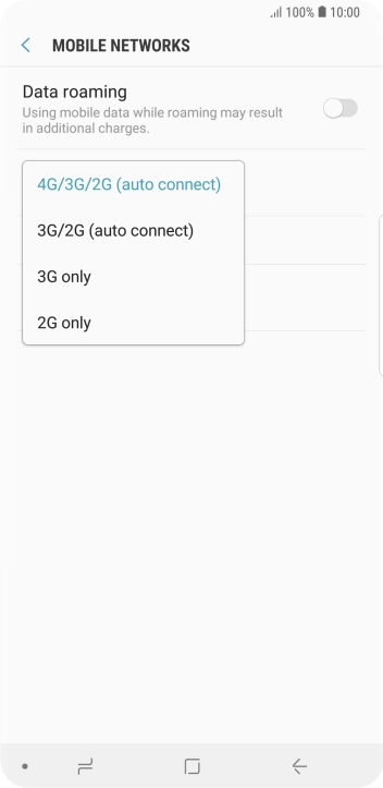 Press the required network mode.