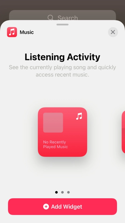 Slide your finger right or left on the screen to select the required widget size.