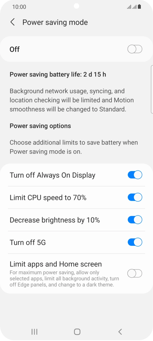 Press the indicators next to the required settings.