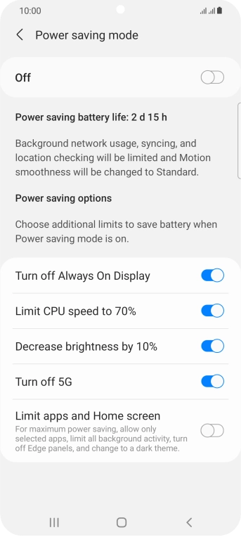 Press the indicators next to the required settings.