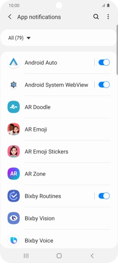 Press the indicators next to the required apps to turn the function on or off.