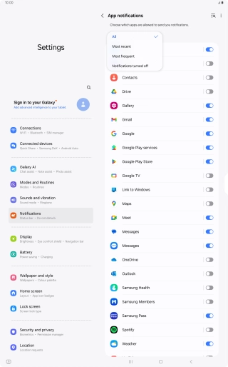 Press the required setting.
