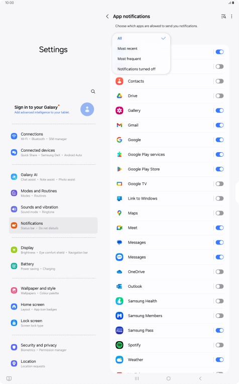 Press the required setting.