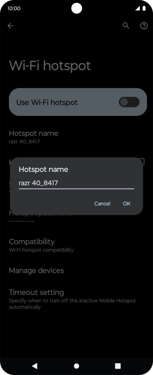 Key in the required Wi-Fi hotspot name and press OK.