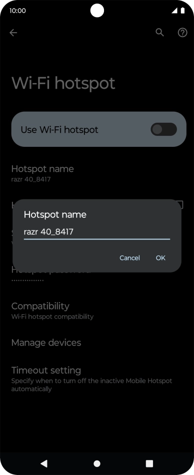 Key in the required Wi-Fi hotspot name and press OK.