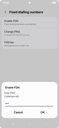 Key in your PIN2 and press OK. The default PIN2 is 0000.