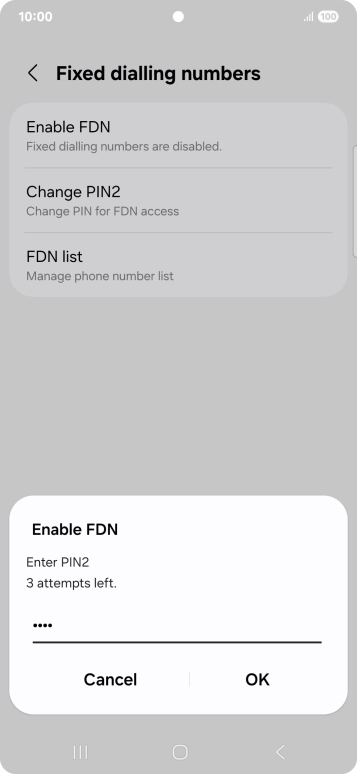 Key in your PIN2 and press OK. The default PIN2 is 0000.
