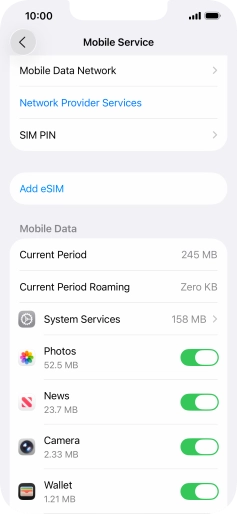 Press the indicators next to the required applications to turn the function on or off.