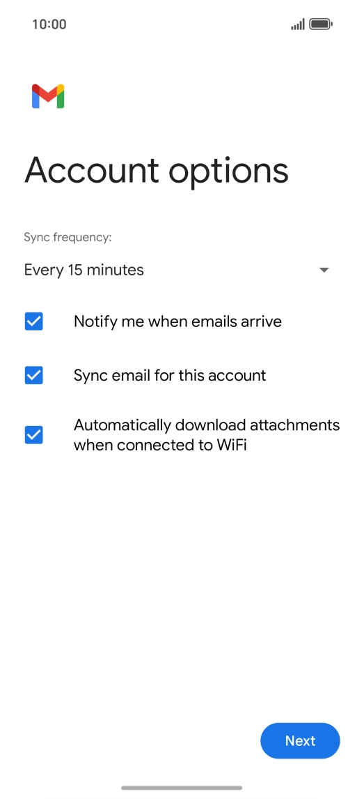 If this screen is displayed, you email account has been recognised and set up automatically. Follow the instructions on the screen to key in more information and finish setting up your phone.