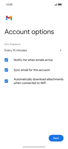 If this screen is displayed, you email account has been recognised and set up automatically. Follow the instructions on the screen to key in more information and finish setting up your phone.