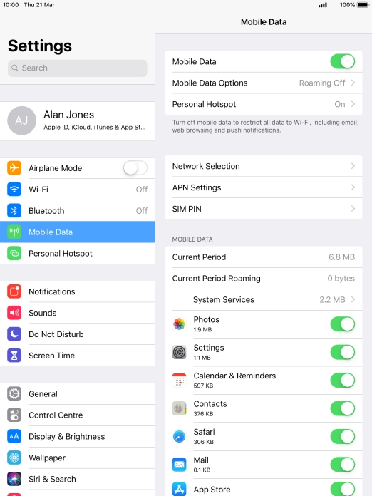 Press Mobile Data Options.