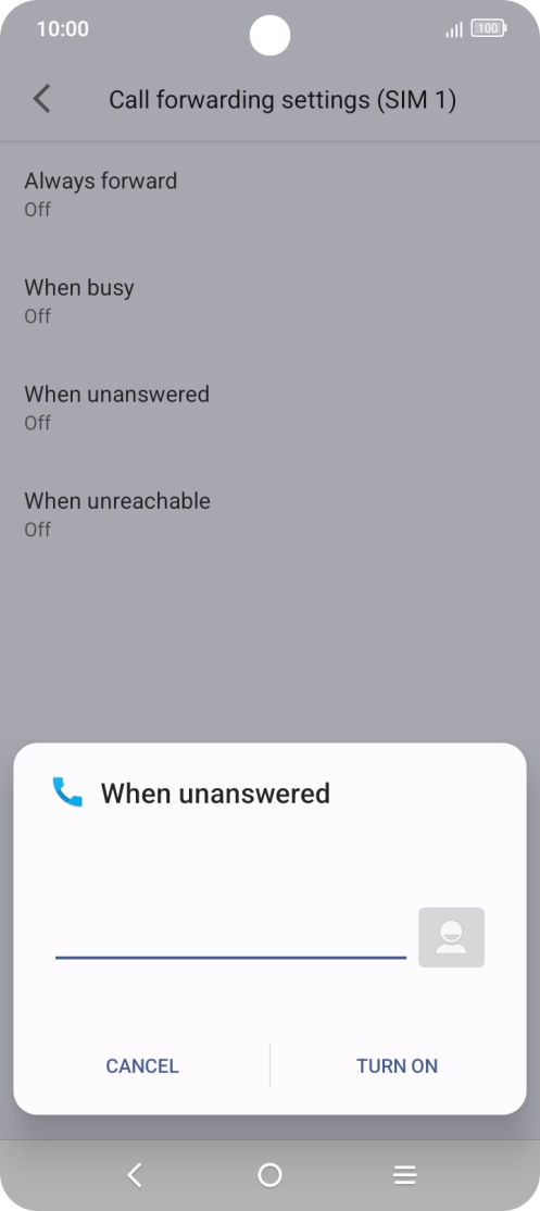 Key in +447953222222 and press TURN ON.