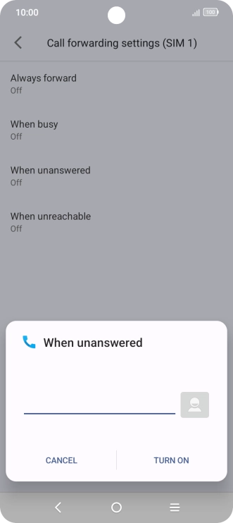 Key in +447953222222 and press TURN ON.