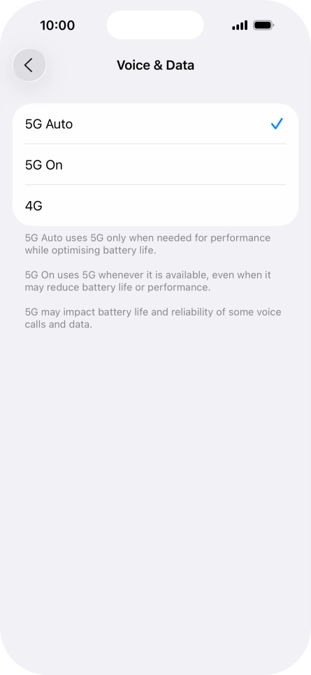 To turn on automatic switch between 5G and 4G, press 5G Auto.