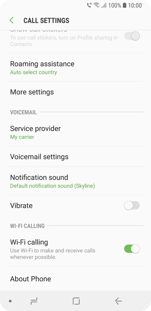 When Wi-Fi calling is active, the Wi-Fi calling icon is displayed.