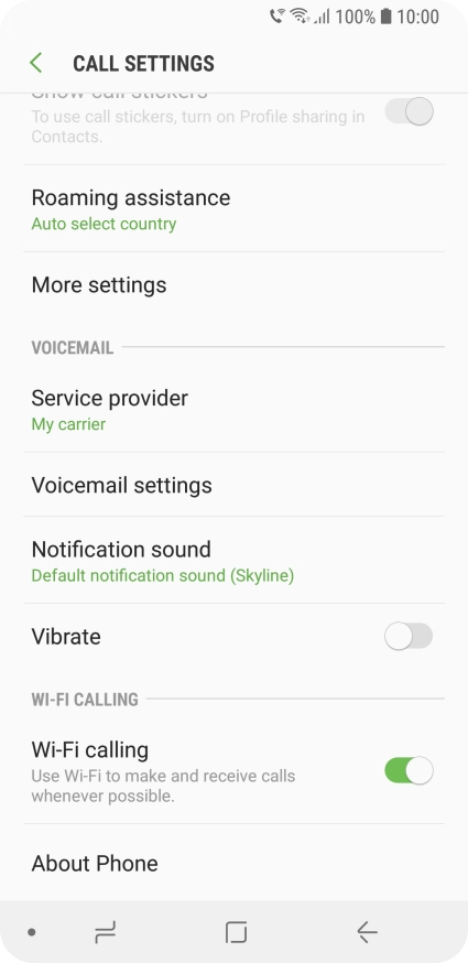 When Wi-Fi calling is active, the Wi-Fi calling icon is displayed.