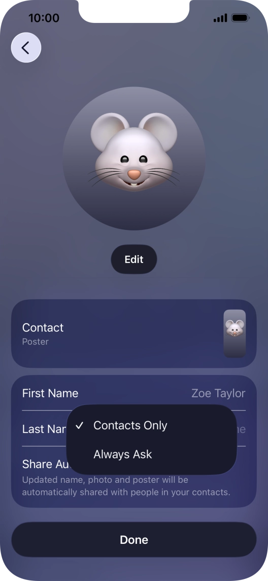 Press the required setting.