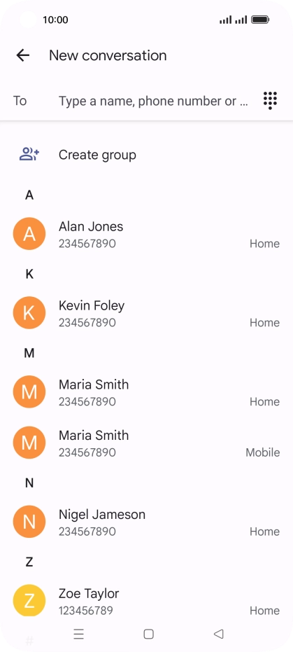 Press the search field and key in the first letters of the recipient's name.