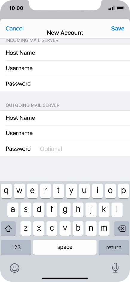 Press Password and key in the password for your email account.