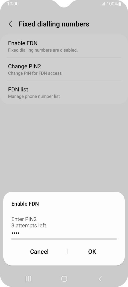 Key in your PIN2 and press OK. The default PIN2 is 0000.