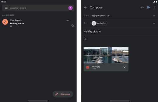 Press the send icon when you've finished your email.