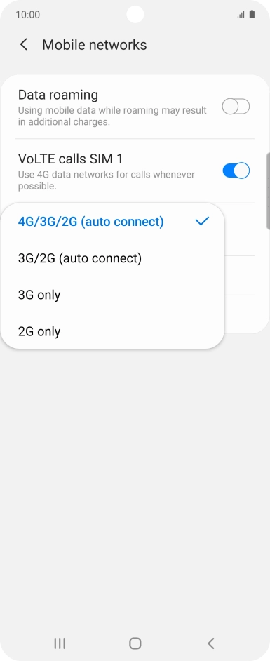 Press the required network mode.