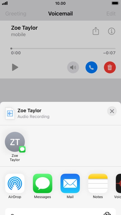 Press the required setting and follow the instructions on the screen to share or save the message.