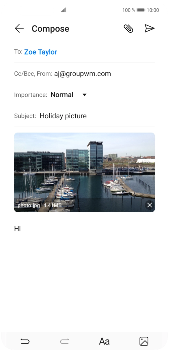 Press the send icon when you've finished your email.